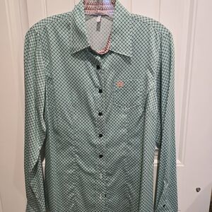 Cinch Women's Green Diamond Pattern Button Down Shirt